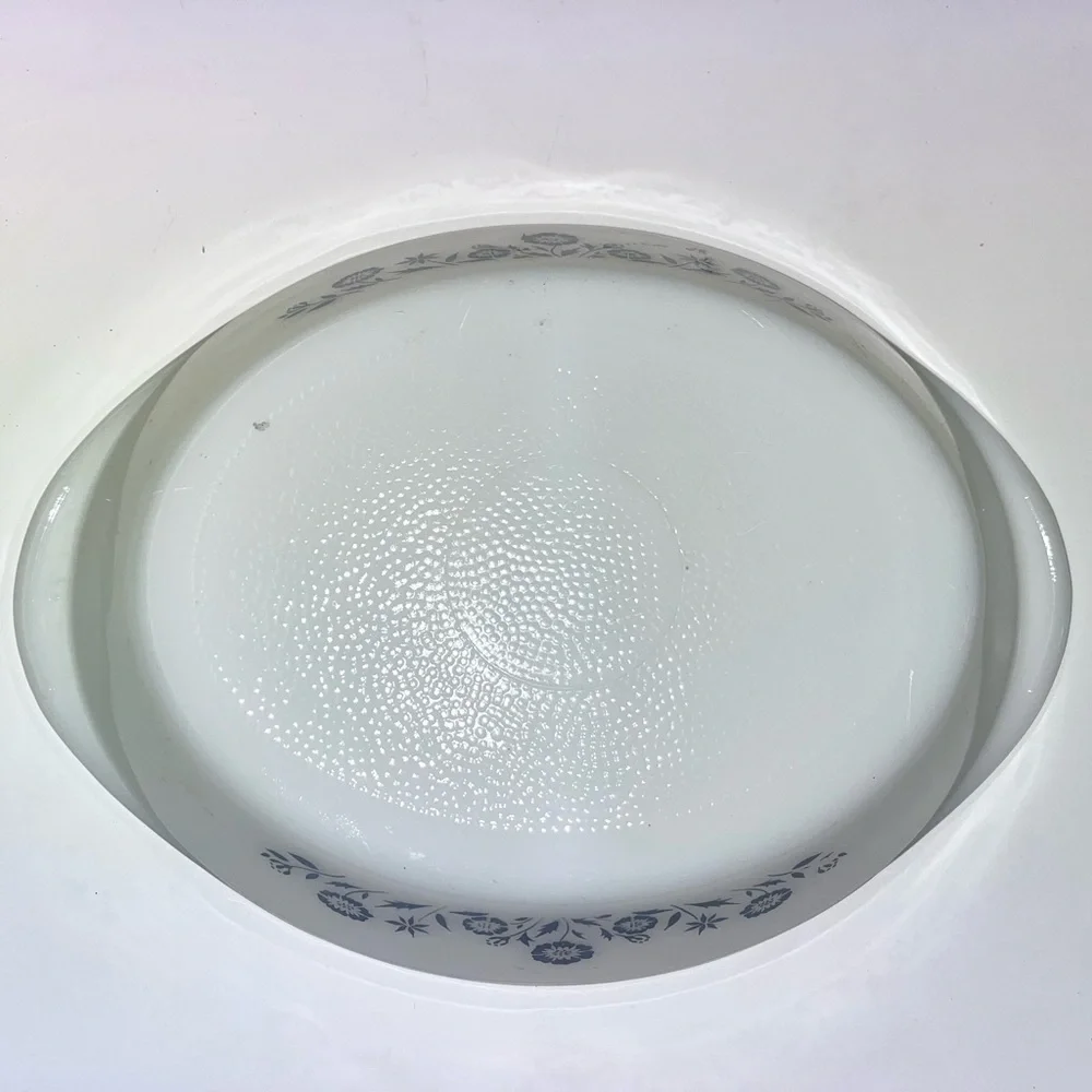 VTG Glasbake Blue Flower Floral Pattern‎ White Divided Casserole Dish #J2352 EUC